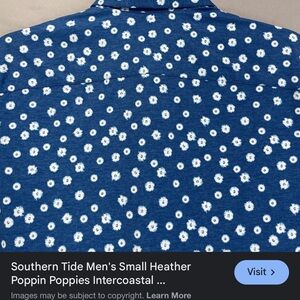 Men’s Southern Tide Button Up - poppin poppies - blue and white - short sleeve
